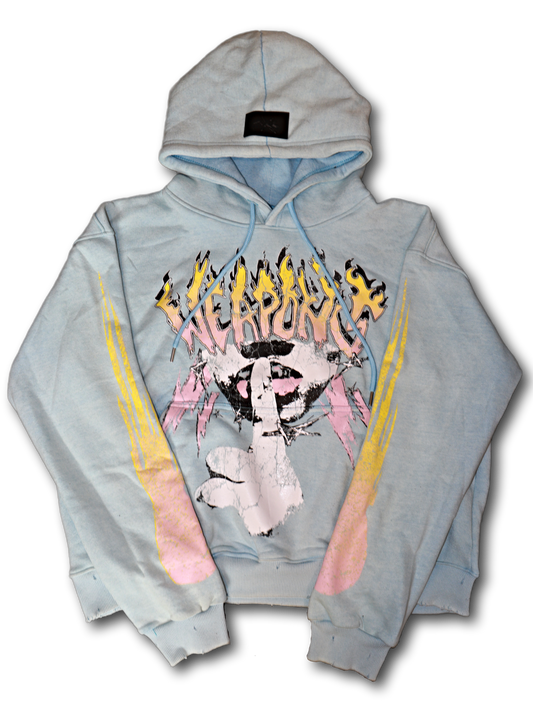 "Move in silence" V2 acid wash/hoodie {blue/pink) Weapons x love